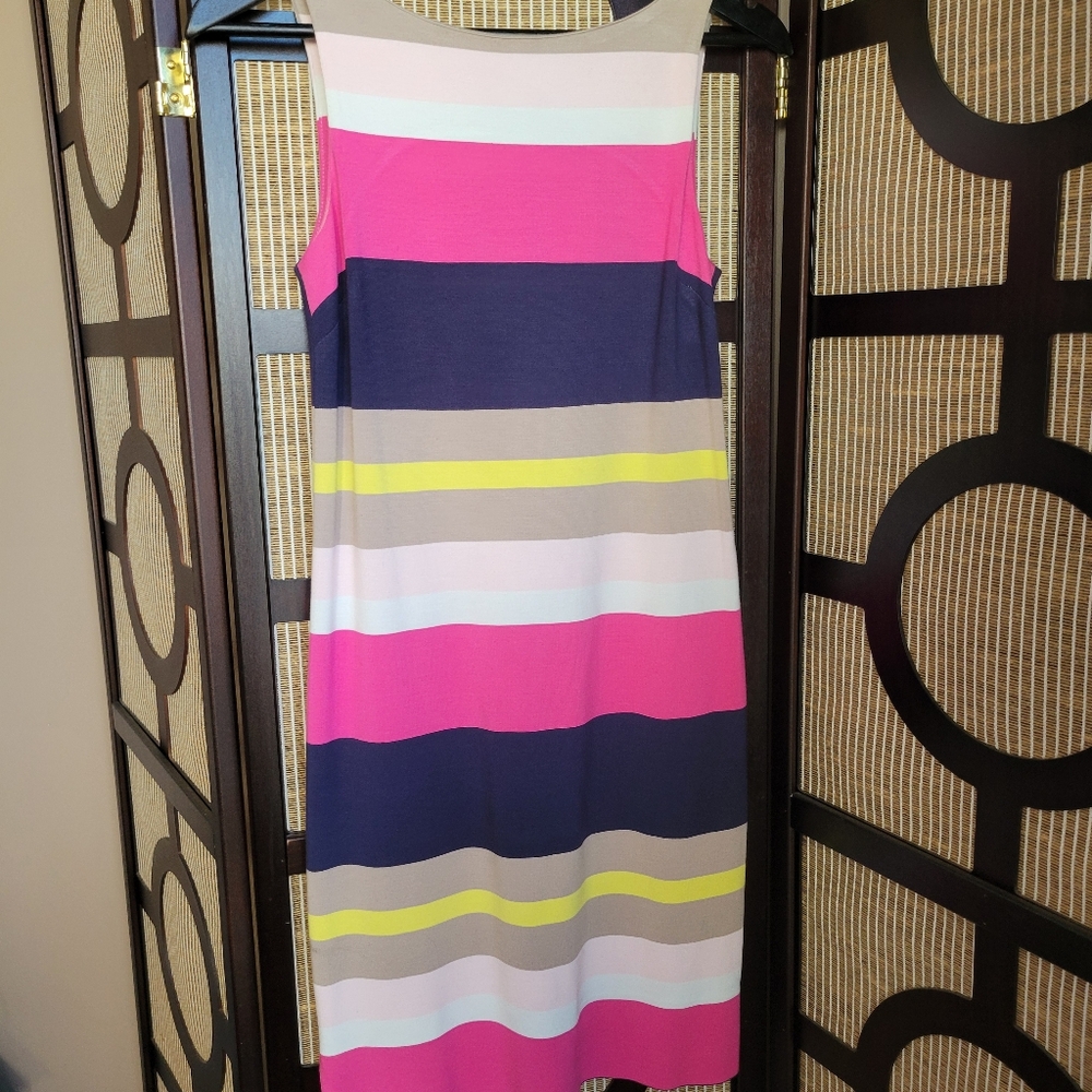Banana Republic Pink and Blue Sheath Midi Dress Sleeveless Scoop Neck